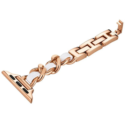 For Apple Watch Series 10 42mm / 9 8 7 41mm / SE (2023) SE (2022) SE 6 5 4 40mm / 3 2 1 38mm Watch Strap Zinc Alloy+Leather Wrist Band