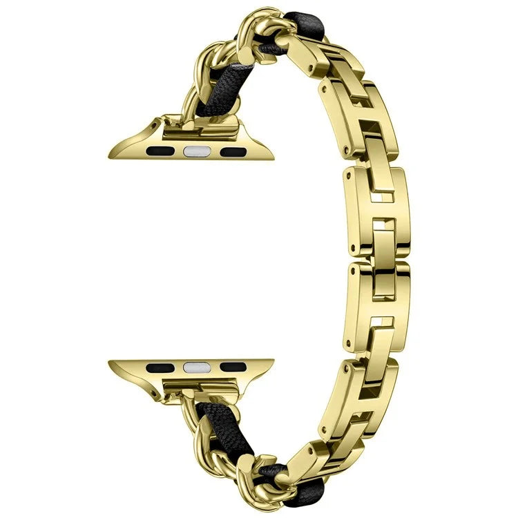 For Apple Watch 10 46mm / Ultra 2 / Ultra 49mm / 9 8 7 45mm / SE (2023) SE (2022) SE 6 5 4 44mm / 3 2 1 42mm Zinc Alloy+Leather Watch Strap