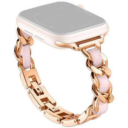 For Apple Watch 10 46mm / Ultra 2 / Ultra 49mm / 9 8 7 45mm / SE (2023) SE (2022) SE 6 5 4 44mm / 3 2 1 42mm Zinc Alloy+Leather Watch Strap