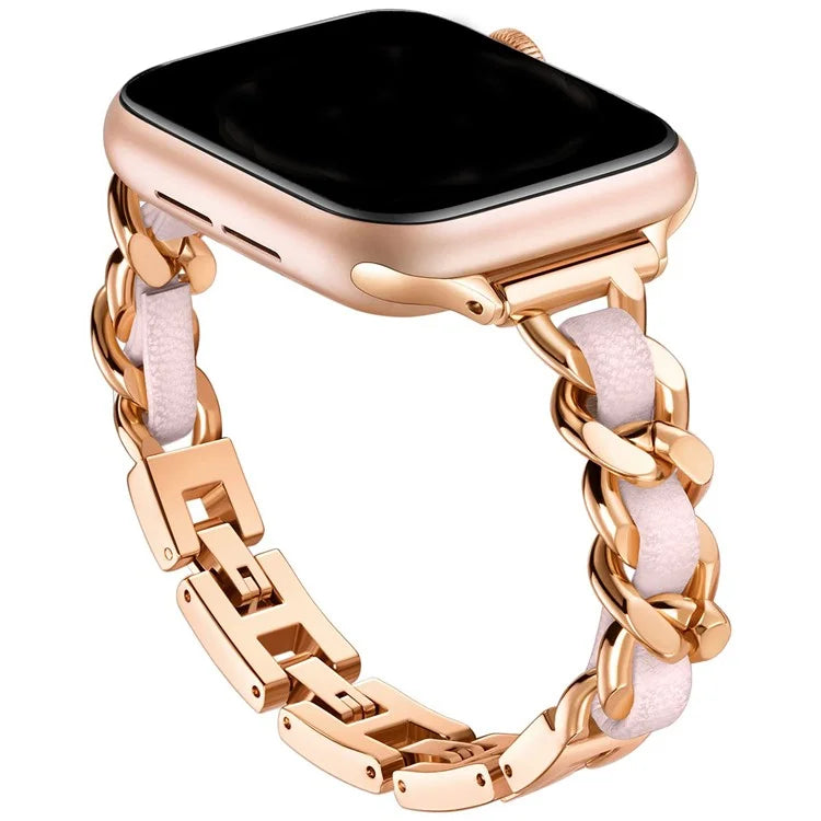 For Apple Watch 10 46mm / Ultra 2 / Ultra 49mm / 9 8 7 45mm / SE (2023) SE (2022) SE 6 5 4 44mm / 3 2 1 42mm Zinc Alloy+Leather Watch Strap