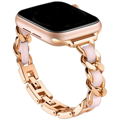 For Apple Watch 10 46mm / Ultra 2 / Ultra 49mm / 9 8 7 45mm / SE (2023) SE (2022) SE 6 5 4 44mm / 3 2 1 42mm Zinc Alloy+Leather Watch Strap