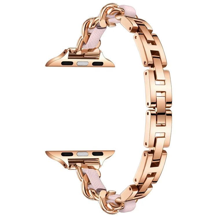 For Apple Watch 10 46mm / Ultra 2 / Ultra 49mm / 9 8 7 45mm / SE (2023) SE (2022) SE 6 5 4 44mm / 3 2 1 42mm Zinc Alloy+Leather Watch Strap