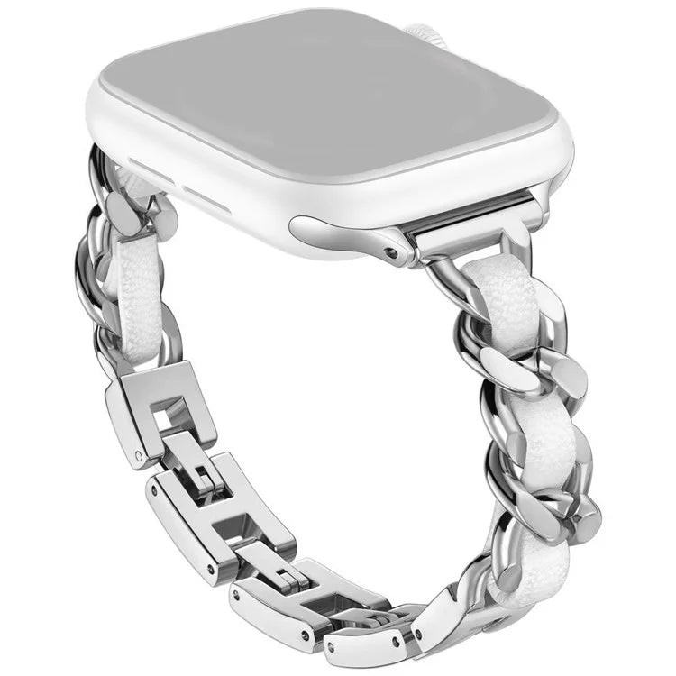 For Apple Watch 10 46mm / Ultra 2 / Ultra 49mm / 9 8 7 45mm / SE (2023) SE (2022) SE 6 5 4 44mm / 3 2 1 42mm Zinc Alloy+Leather Watch Strap