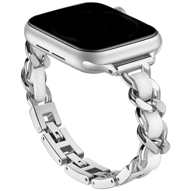 For Apple Watch 10 46mm / Ultra 2 / Ultra 49mm / 9 8 7 45mm / SE (2023) SE (2022) SE 6 5 4 44mm / 3 2 1 42mm Zinc Alloy+Leather Watch Strap