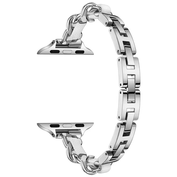 For Apple Watch 10 46mm / Ultra 2 / Ultra 49mm / 9 8 7 45mm / SE (2023) SE (2022) SE 6 5 4 44mm / 3 2 1 42mm Zinc Alloy+Leather Watch Strap