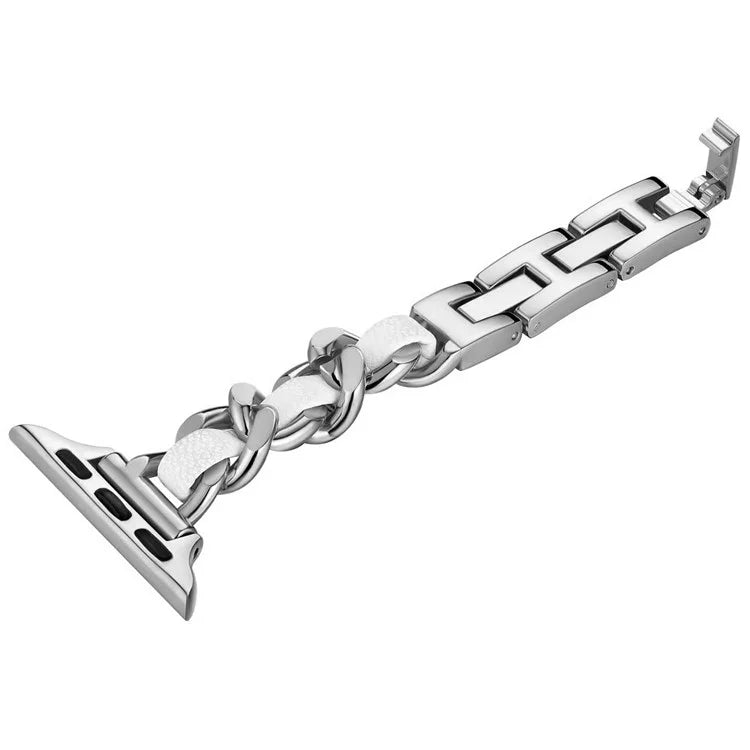 For Apple Watch 10 46mm / Ultra 2 / Ultra 49mm / 9 8 7 45mm / SE (2023) SE (2022) SE 6 5 4 44mm / 3 2 1 42mm Zinc Alloy+Leather Watch Strap