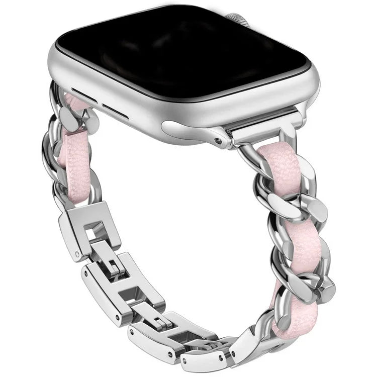 For Apple Watch 10 46mm / Ultra 2 / Ultra 49mm / 9 8 7 45mm / SE (2023) SE (2022) SE 6 5 4 44mm / 3 2 1 42mm Zinc Alloy+Leather Watch Strap