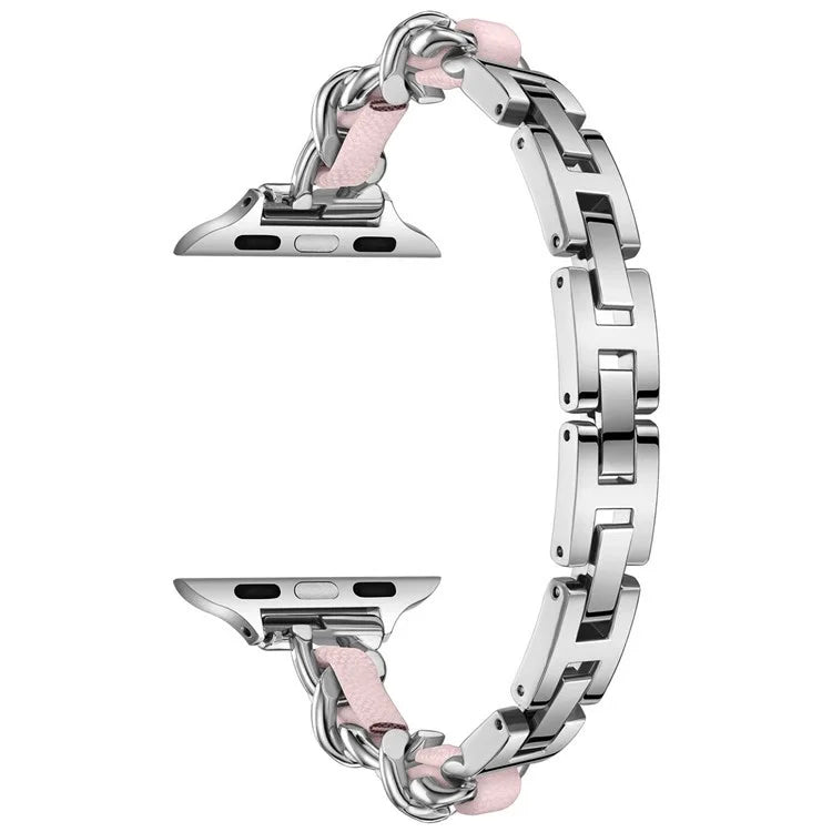 For Apple Watch 10 46mm / Ultra 2 / Ultra 49mm / 9 8 7 45mm / SE (2023) SE (2022) SE 6 5 4 44mm / 3 2 1 42mm Zinc Alloy+Leather Watch Strap