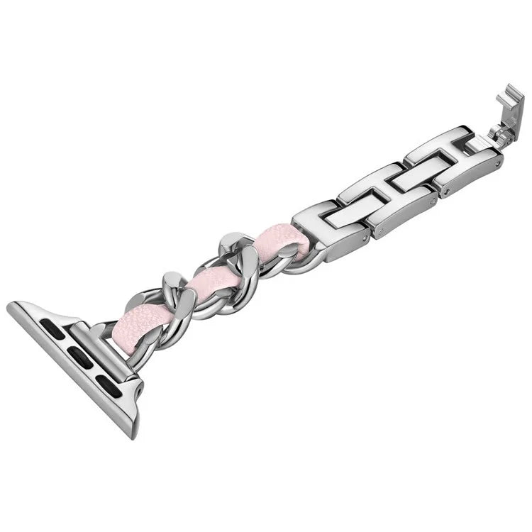 For Apple Watch 10 46mm / Ultra 2 / Ultra 49mm / 9 8 7 45mm / SE (2023) SE (2022) SE 6 5 4 44mm / 3 2 1 42mm Zinc Alloy+Leather Watch Strap