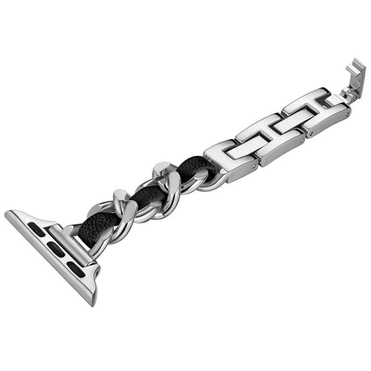 For Apple Watch 10 46mm / Ultra 2 / Ultra 49mm / 9 8 7 45mm / SE (2023) SE (2022) SE 6 5 4 44mm / 3 2 1 42mm Zinc Alloy+Leather Watch Strap