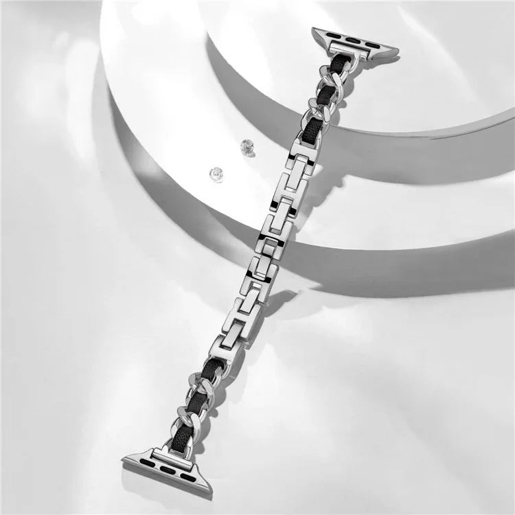 For Apple Watch 10 46mm / Ultra 2 / Ultra 49mm / 9 8 7 45mm / SE (2023) SE (2022) SE 6 5 4 44mm / 3 2 1 42mm Zinc Alloy+Leather Watch Strap