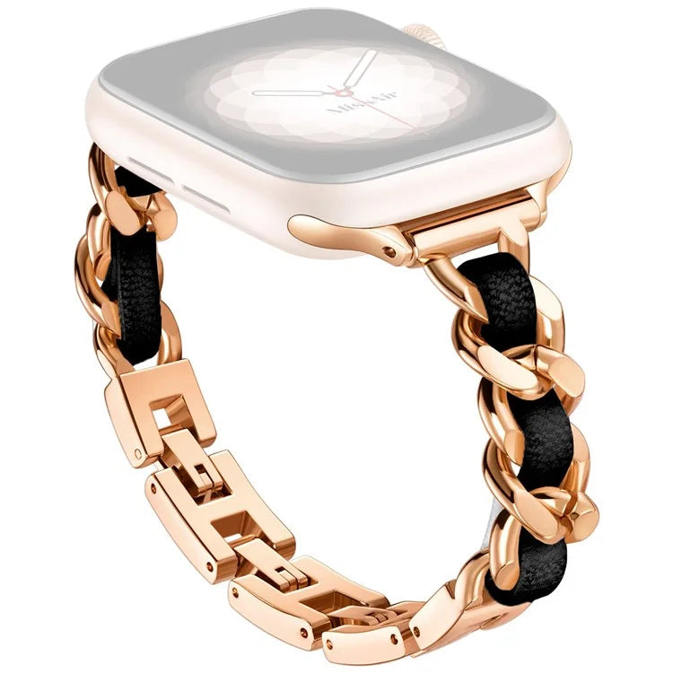 For Apple Watch 10 46mm / Ultra 2 / Ultra 49mm / 9 8 7 45mm / SE (2023) SE (2022) SE 6 5 4 44mm / 3 2 1 42mm Zinc Alloy+Leather Watch Strap