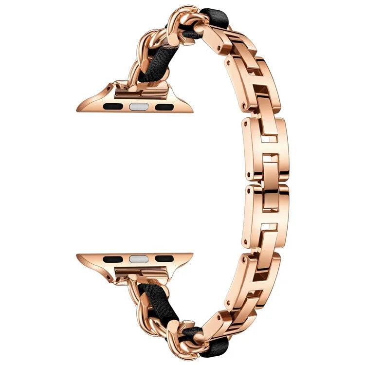 For Apple Watch 10 46mm / Ultra 2 / Ultra 49mm / 9 8 7 45mm / SE (2023) SE (2022) SE 6 5 4 44mm / 3 2 1 42mm Zinc Alloy+Leather Watch Strap