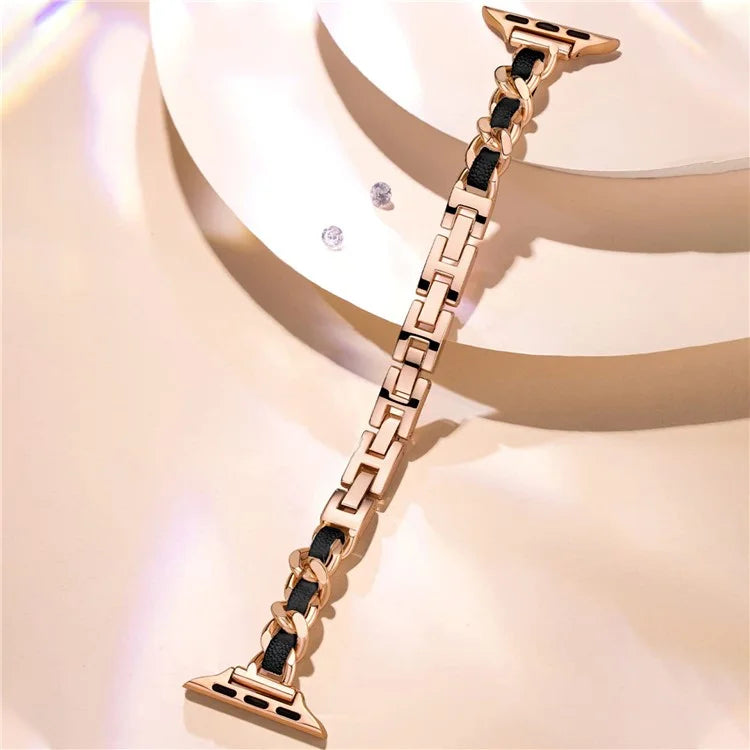 For Apple Watch 10 46mm / Ultra 2 / Ultra 49mm / 9 8 7 45mm / SE (2023) SE (2022) SE 6 5 4 44mm / 3 2 1 42mm Zinc Alloy+Leather Watch Strap
