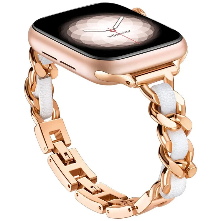 For Apple Watch 10 46mm / Ultra 2 / Ultra 49mm / 9 8 7 45mm / SE (2023) SE (2022) SE 6 5 4 44mm / 3 2 1 42mm Zinc Alloy+Leather Watch Strap