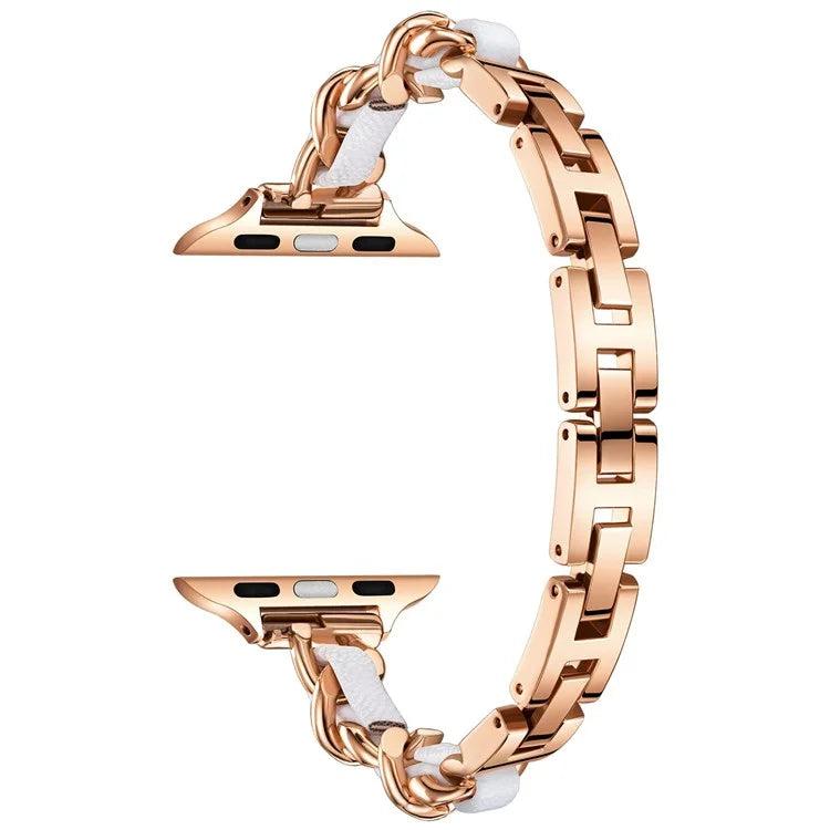 For Apple Watch 10 46mm / Ultra 2 / Ultra 49mm / 9 8 7 45mm / SE (2023) SE (2022) SE 6 5 4 44mm / 3 2 1 42mm Zinc Alloy+Leather Watch Strap