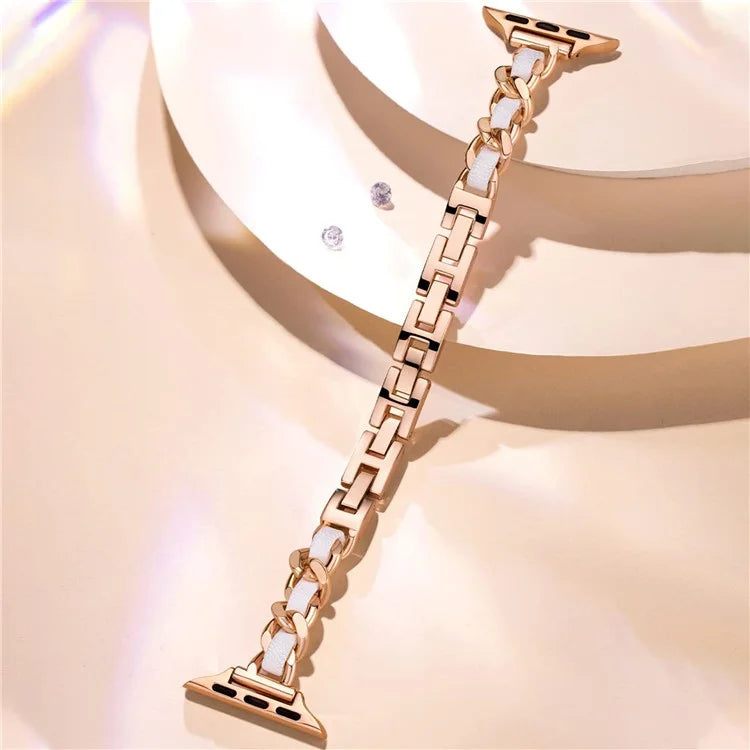 For Apple Watch 10 46mm / Ultra 2 / Ultra 49mm / 9 8 7 45mm / SE (2023) SE (2022) SE 6 5 4 44mm / 3 2 1 42mm Zinc Alloy+Leather Watch Strap