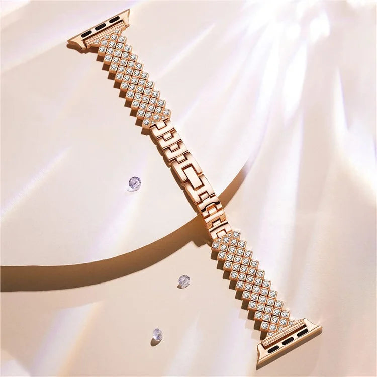 For Apple Watch Series 10 42mm / 9 8 7 41mm / SE (2023) SE (2022) SE 6 5 4 40mm / 3 2 1 38mm Watch Strap Rhinestone Decor Zinc Alloy Band