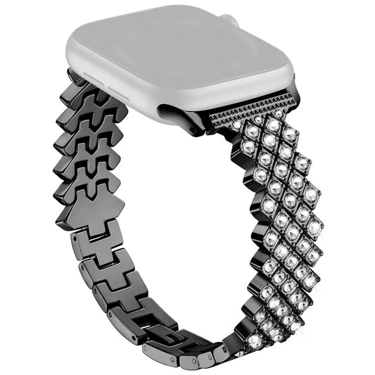 For Apple Watch 10 46mm / Ultra 2 / Ultra 49mm / 9 8 7 45mm / SE (2023) SE (2022) SE 6 5 4 44mm / 3 2 1 42mm Rhinestones Decor Zinc Alloy Wrist Strap