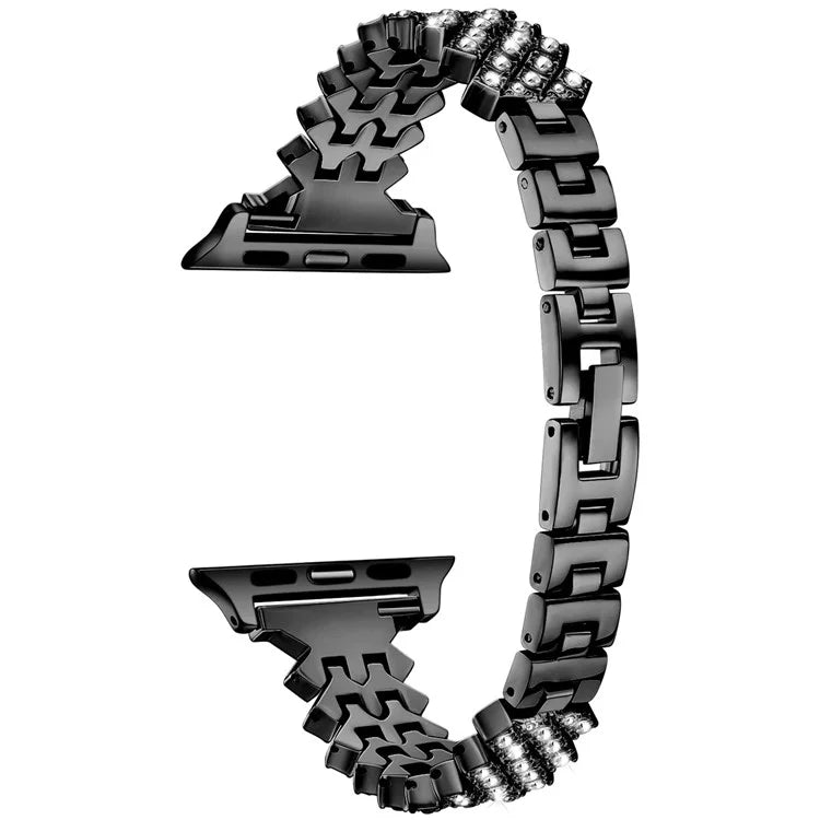 For Apple Watch 10 46mm / Ultra 2 / Ultra 49mm / 9 8 7 45mm / SE (2023) SE (2022) SE 6 5 4 44mm / 3 2 1 42mm Rhinestones Decor Zinc Alloy Wrist Strap