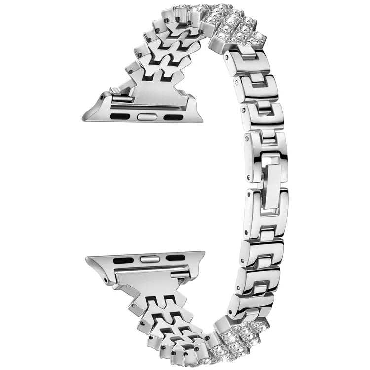 For Apple Watch 10 46mm / Ultra 2 / Ultra 49mm / 9 8 7 45mm / SE (2023) SE (2022) SE 6 5 4 44mm / 3 2 1 42mm Rhinestones Decor Zinc Alloy Wrist Strap