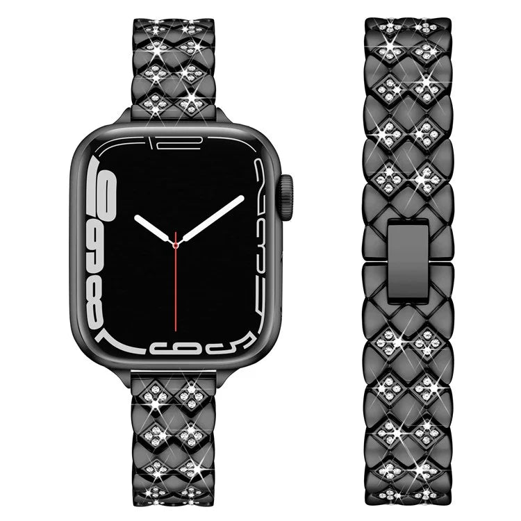 For Apple Watch 10 46mm / Ultra 2 / Ultra 49mm / 9 8 7 45mm / SE (2023) SE (2022) SE 6 5 4 44mm / 3 2 1 42mm Rhombus Design Zinc Alloy Watch Strap