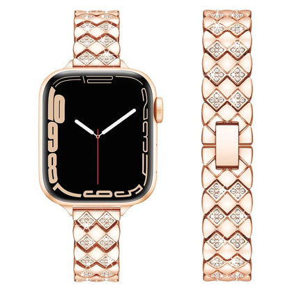 For Apple Watch 10 46mm / Ultra 2 / Ultra 49mm / 9 8 7 45mm / SE (2023) SE (2022) SE 6 5 4 44mm / 3 2 1 42mm Rhombus Design Zinc Alloy Watch Strap