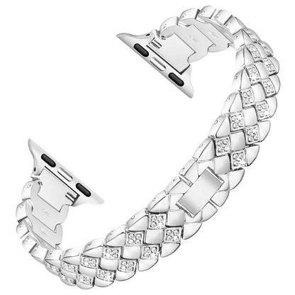 For Apple Watch 10 46mm / Ultra 2 / Ultra 49mm / 9 8 7 45mm / SE (2023) SE (2022) SE 6 5 4 44mm / 3 2 1 42mm Rhombus Design Zinc Alloy Watch Strap