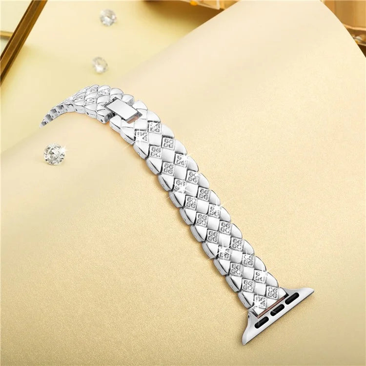 For Apple Watch 10 46mm / Ultra 2 / Ultra 49mm / 9 8 7 45mm / SE (2023) SE (2022) SE 6 5 4 44mm / 3 2 1 42mm Rhombus Design Zinc Alloy Watch Strap