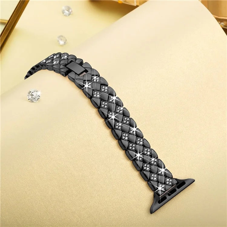 For Apple Watch Series 10 42mm / 9 8 7 41mm / SE (2023) SE (2022) SE 6 5 4 40mm / 3 2 1 38mm Replacement Strap Rhinestone Decor Zinc Alloy Watch Band