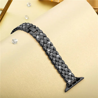 For Apple Watch Series 10 42mm / 9 8 7 41mm / SE (2023) SE (2022) SE 6 5 4 40mm / 3 2 1 38mm Replacement Strap Rhinestone Decor Zinc Alloy Watch Band