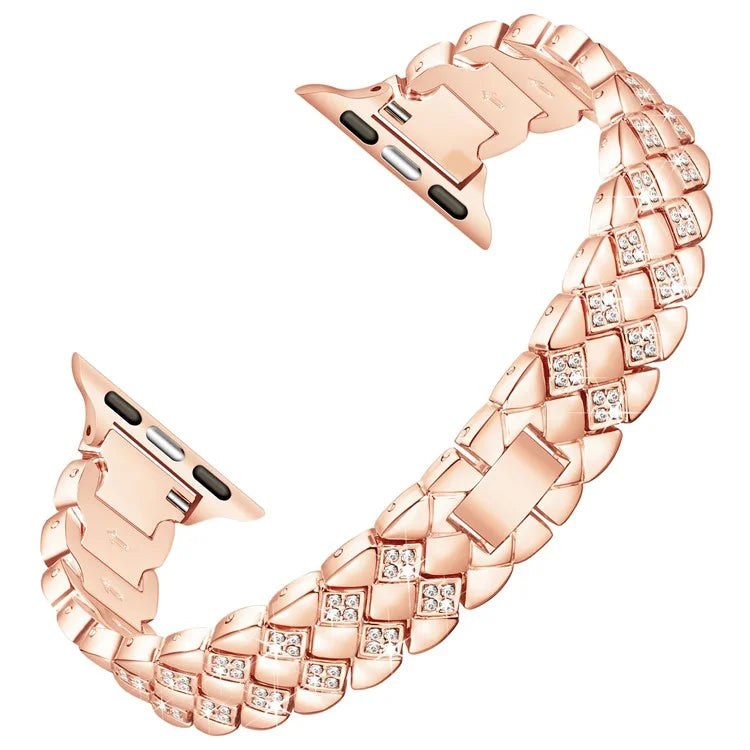 For Apple Watch Series 10 42mm / 9 8 7 41mm / SE (2023) SE (2022) SE 6 5 4 40mm / 3 2 1 38mm Replacement Strap Rhinestone Decor Zinc Alloy Watch Band