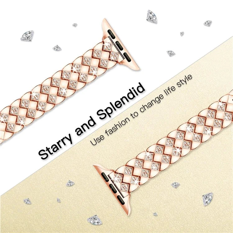 For Apple Watch Series 10 42mm / 9 8 7 41mm / SE (2023) SE (2022) SE 6 5 4 40mm / 3 2 1 38mm Replacement Strap Rhinestone Decor Zinc Alloy Watch Band