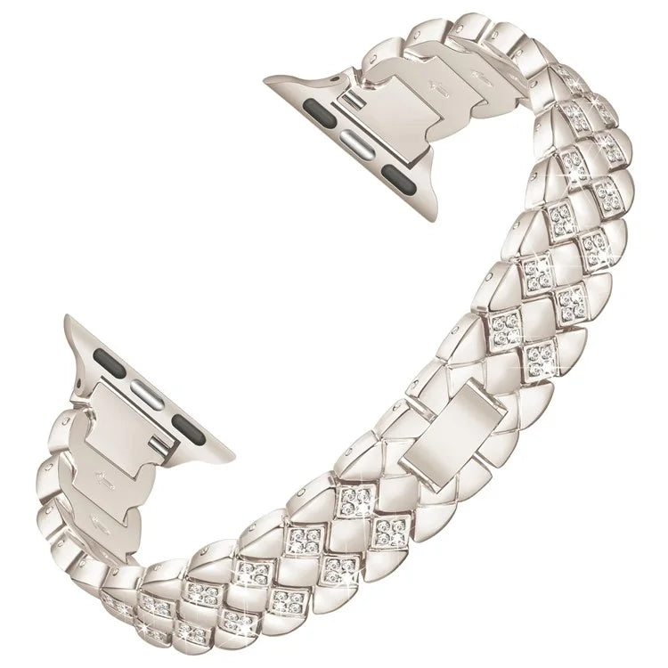 For Apple Watch Series 10 42mm / 9 8 7 41mm / SE (2023) SE (2022) SE 6 5 4 40mm / 3 2 1 38mm Replacement Strap Rhinestone Decor Zinc Alloy Watch Band