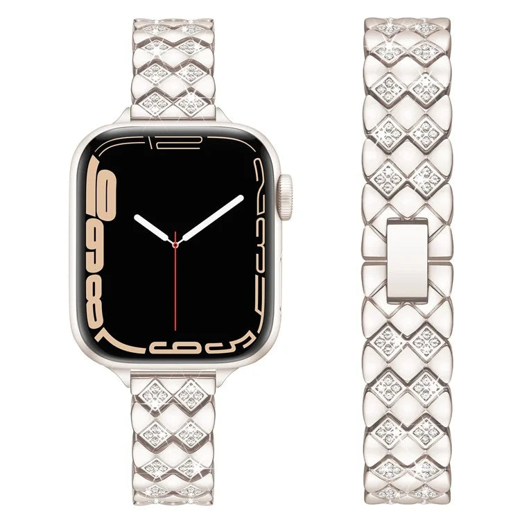 For Apple Watch Series 10 42mm / 9 8 7 41mm / SE (2023) SE (2022) SE 6 5 4 40mm / 3 2 1 38mm Replacement Strap Rhinestone Decor Zinc Alloy Watch Band