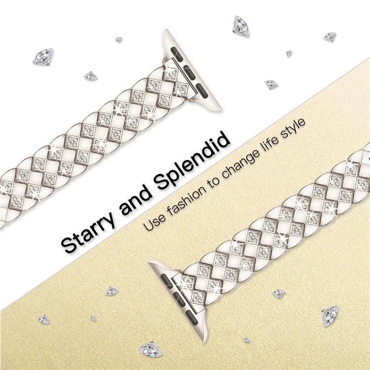 For Apple Watch Series 10 42mm / 9 8 7 41mm / SE (2023) SE (2022) SE 6 5 4 40mm / 3 2 1 38mm Replacement Strap Rhinestone Decor Zinc Alloy Watch Band