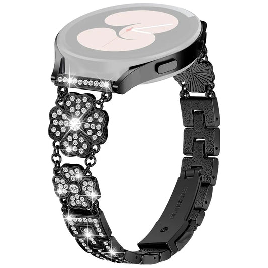 For Samsung Galaxy Watch FE 40mm Jewelry Strap Shiny Four-Leaf Clover Metal Watch Band