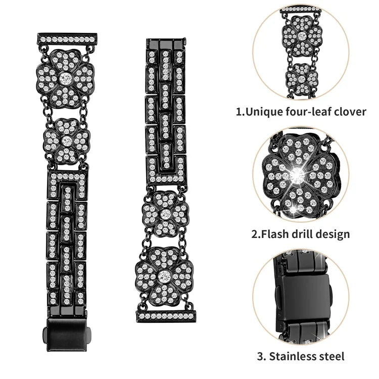 For Samsung Galaxy Watch FE 40mm Jewelry Strap Shiny Four-Leaf Clover Metal Watch Band