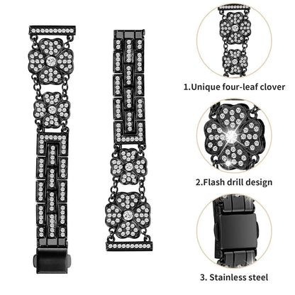 For Samsung Galaxy Watch FE 40mm Jewelry Strap Shiny Four-Leaf Clover Metal Watch Band