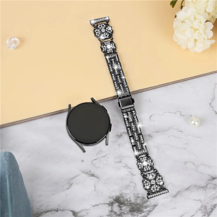 For Samsung Galaxy Watch FE 40mm Jewelry Strap Shiny Four-Leaf Clover Metal Watch Band