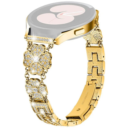 For Samsung Galaxy Watch FE 40mm Jewelry Strap Shiny Four-Leaf Clover Metal Watch Band