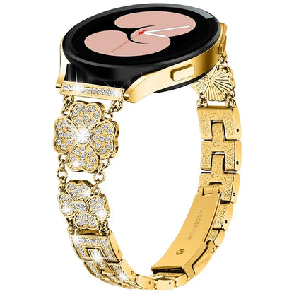 For Samsung Galaxy Watch FE 40mm Jewelry Strap Shiny Four-Leaf Clover Metal Watch Band