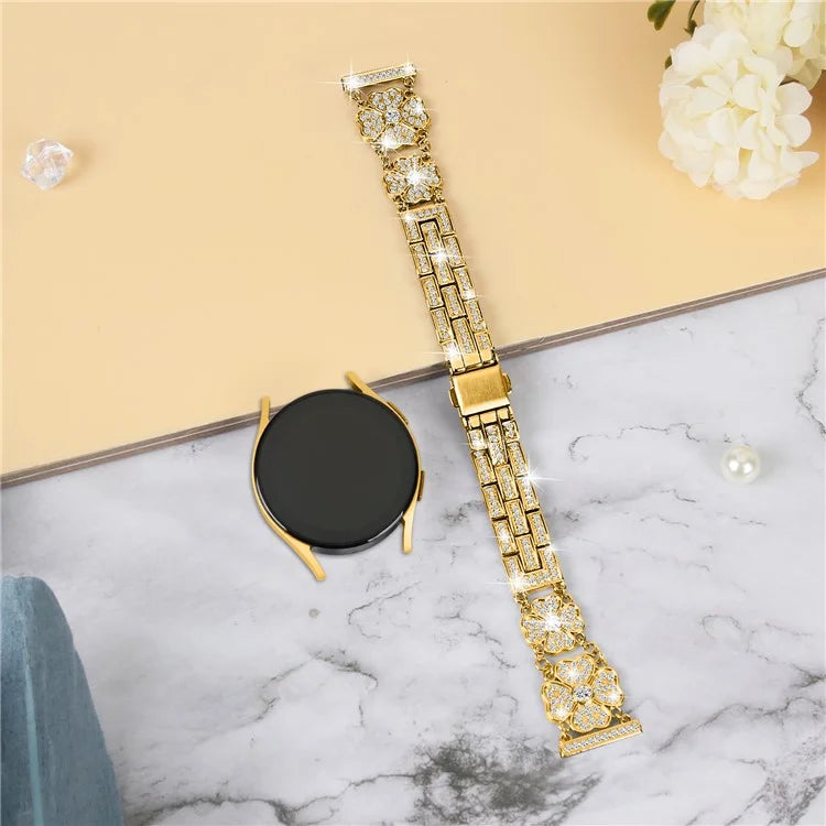 For Samsung Galaxy Watch FE 40mm Jewelry Strap Shiny Four-Leaf Clover Metal Watch Band