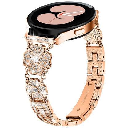For Samsung Galaxy Watch FE 40mm Jewelry Strap Shiny Four-Leaf Clover Metal Watch Band