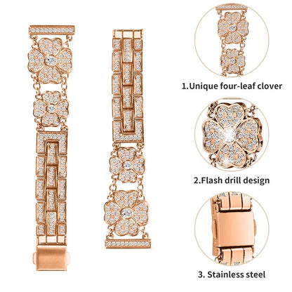 For Samsung Galaxy Watch FE 40mm Jewelry Strap Shiny Four-Leaf Clover Metal Watch Band