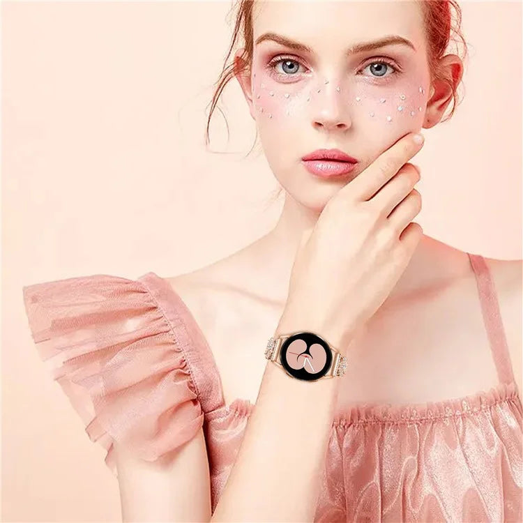 For Samsung Galaxy Watch FE 40mm Jewelry Strap Shiny Four-Leaf Clover Metal Watch Band