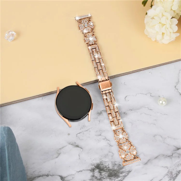For Samsung Galaxy Watch FE 40mm Jewelry Strap Shiny Four-Leaf Clover Metal Watch Band