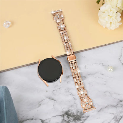 For Samsung Galaxy Watch FE 40mm Jewelry Strap Shiny Four-Leaf Clover Metal Watch Band