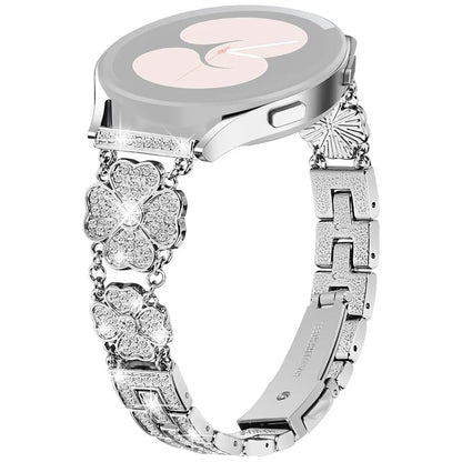 For Samsung Galaxy Watch FE 40mm Jewelry Strap Shiny Four-Leaf Clover Metal Watch Band