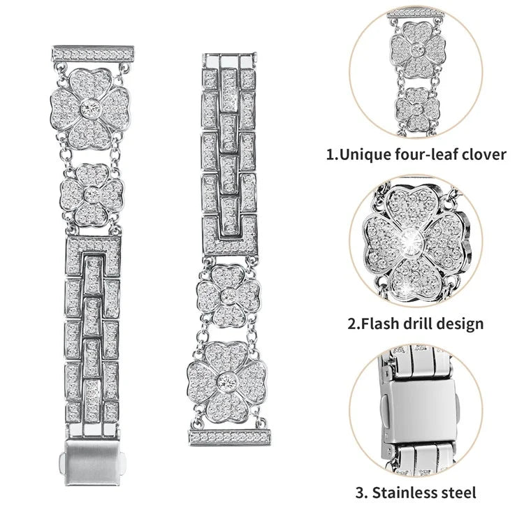 For Samsung Galaxy Watch FE 40mm Jewelry Strap Shiny Four-Leaf Clover Metal Watch Band